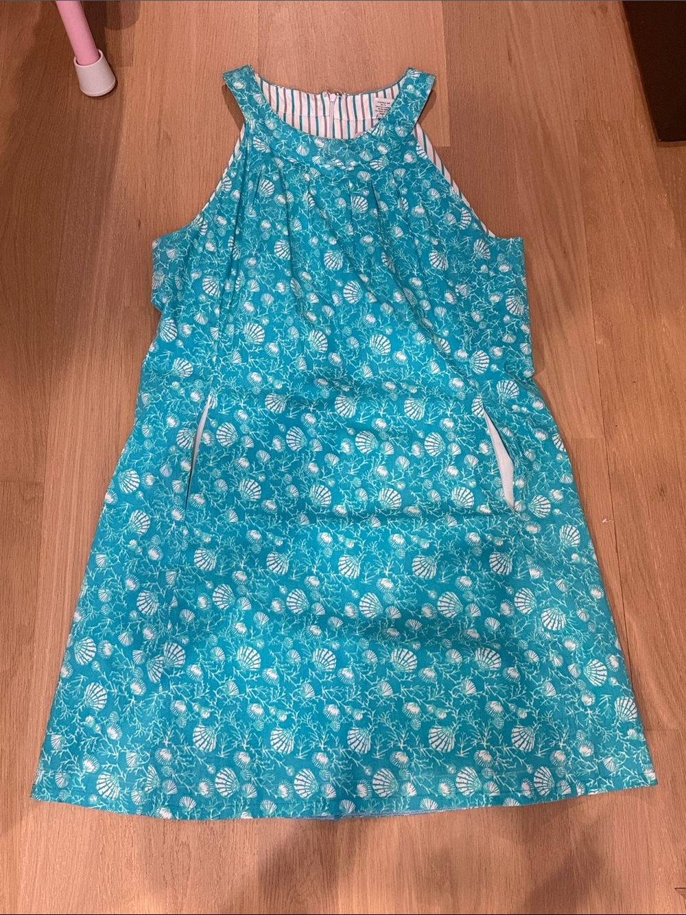 Dizzy Lizzy Teal Shell-Print Sleeveless Dress with pockets!!!